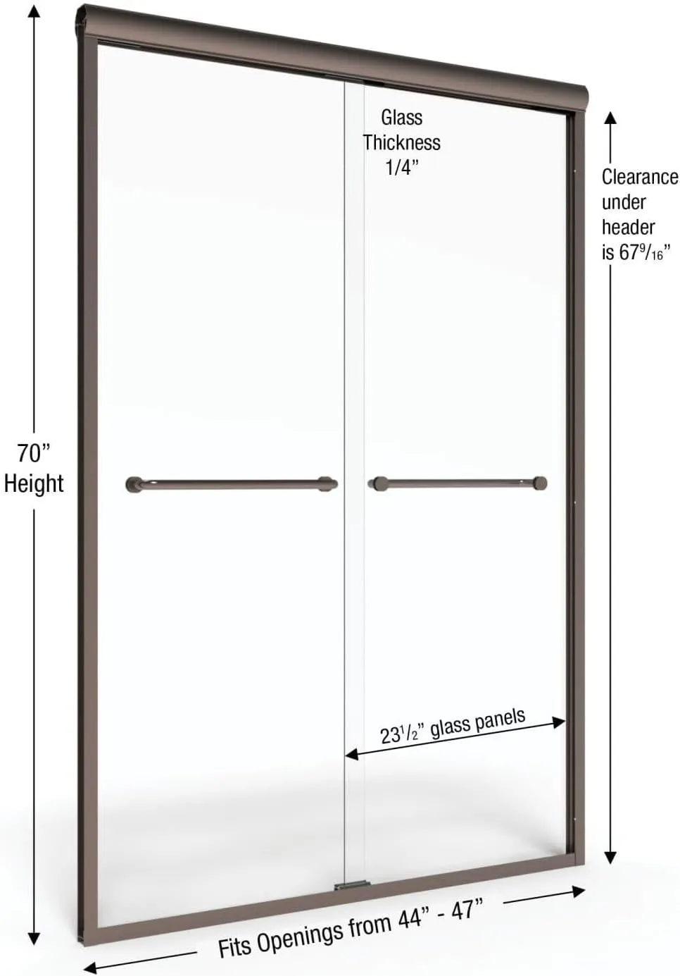 Basco Infinity Semi-Frameless Sliding Shower Door, Fits 44- 47 inch opening, Clear Glass, Brushed Nickel Finish