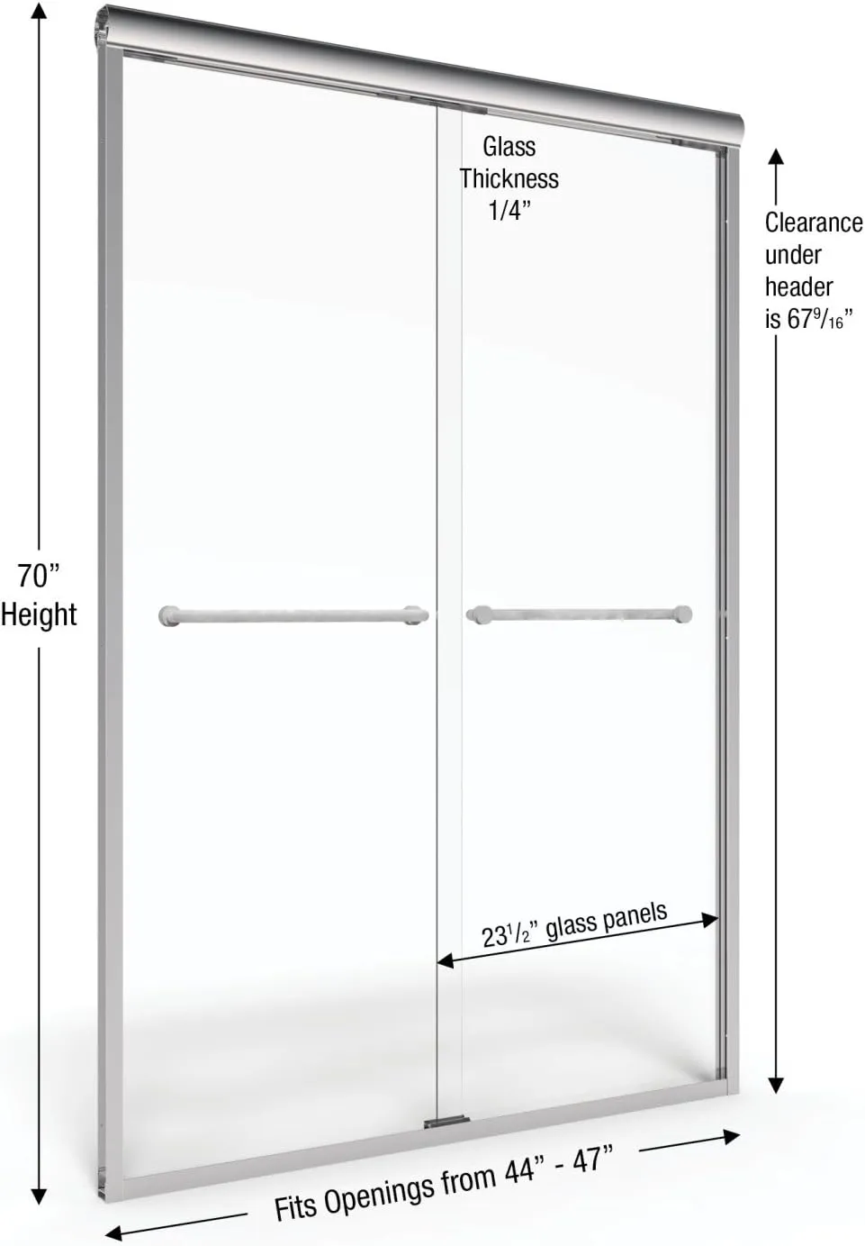 Basco Infinity Semi-Frameless Sliding Shower Door, Fits 44- 47 inch opening, Rain Glass, Silver Finish