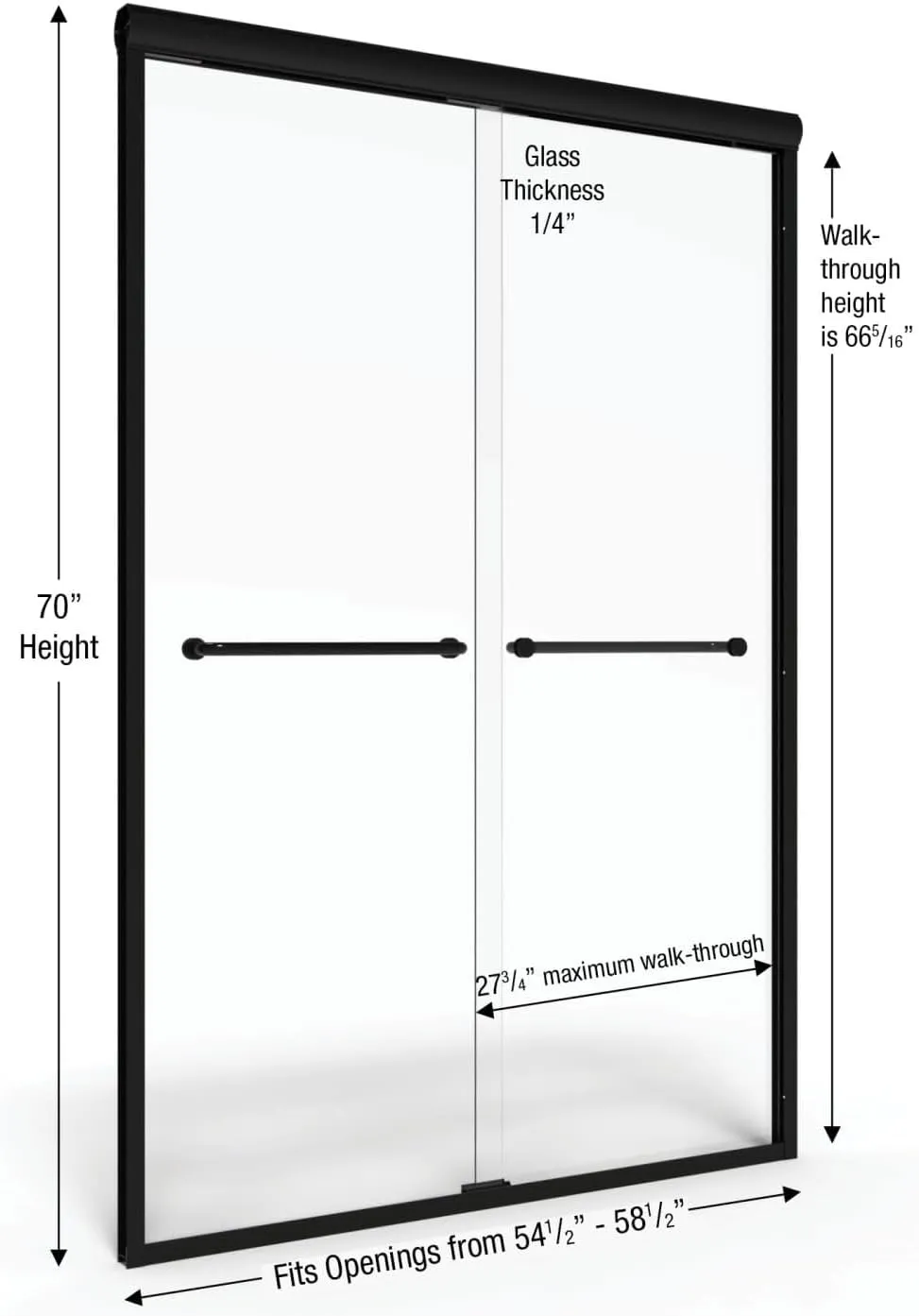 Basco Infinity Semi-Frameless Sliding Shower Door, Fits 54.5-58.5 inch Opening, Clear Glass, Brushed Nickel Finish