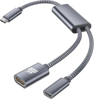 Basesailor USB C to HDMI Adapter with 100W PD Charger Port,2-in-1 Type C to 4K MHL HDMI Female Converter,Thunderbolt 3 for iPhone 15 Pro Max Plus,MacBook,ipad Air 5 mini 6,Galaxy,Steam Deck
