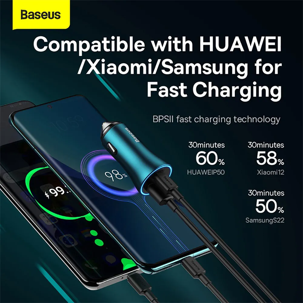 Baseus Golden Contactor Max Dual Fast Charger Car Charger U C 60W - Navy Blue