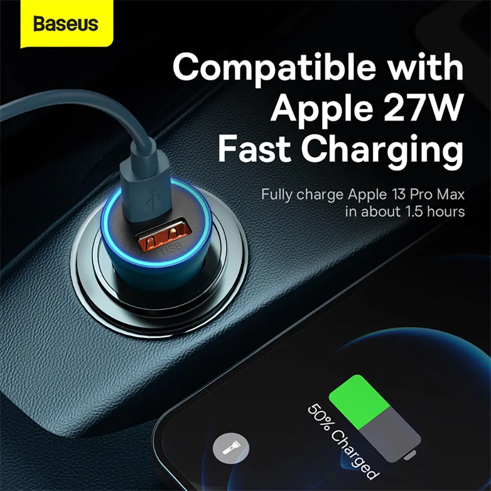 Baseus Golden Contactor Max Dual Fast Charger Car Charger U C 60W - Navy Blue