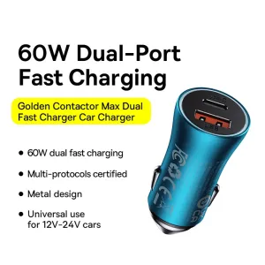 Baseus Golden Contactor Max Dual Fast Charger Car Charger U C 60W - Navy Blue