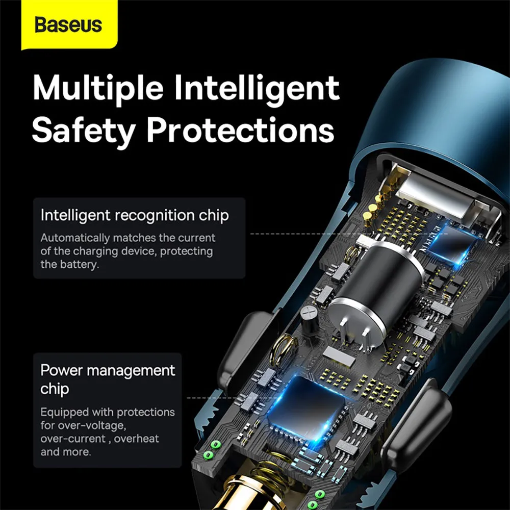 Baseus Golden Contactor Max Dual Fast Charger Car Charger U C 60W - Navy Blue