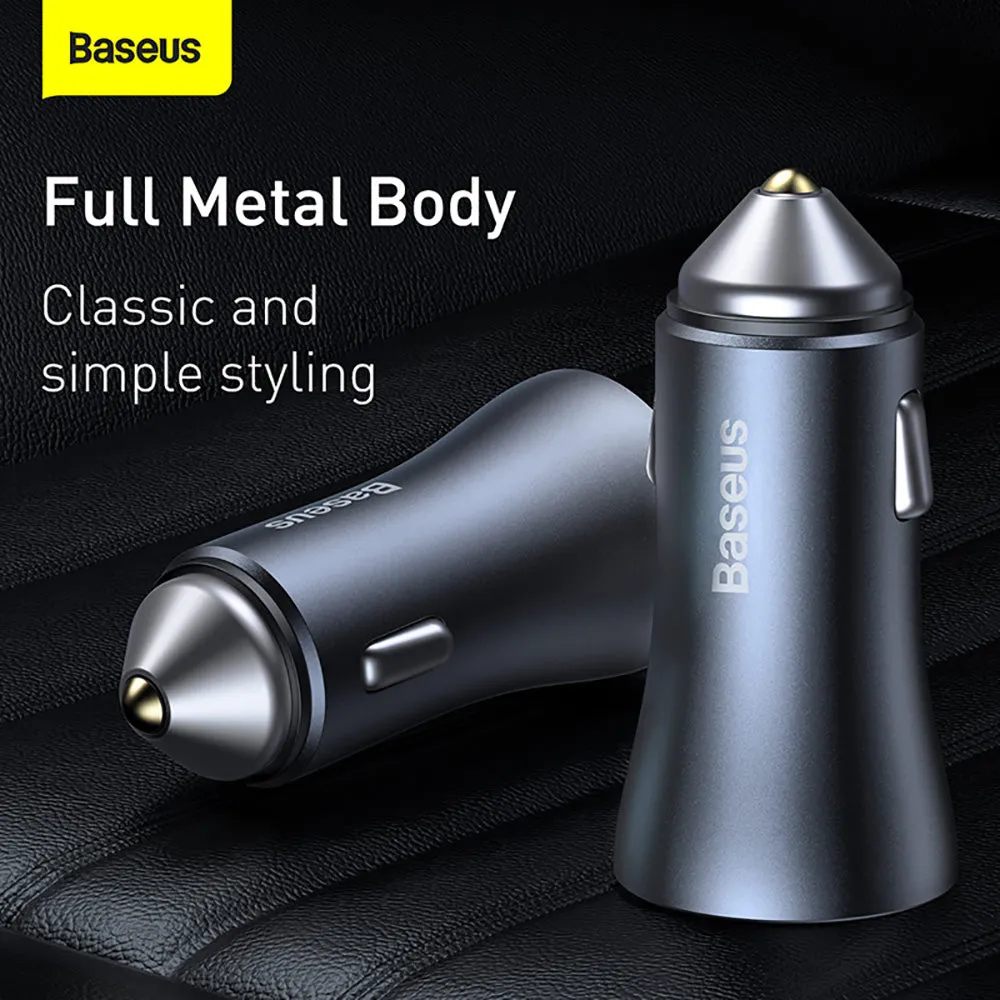 Baseus Golden Contactor Pro Dual Quick Charge Car Charger 40W Set - Dark Gray