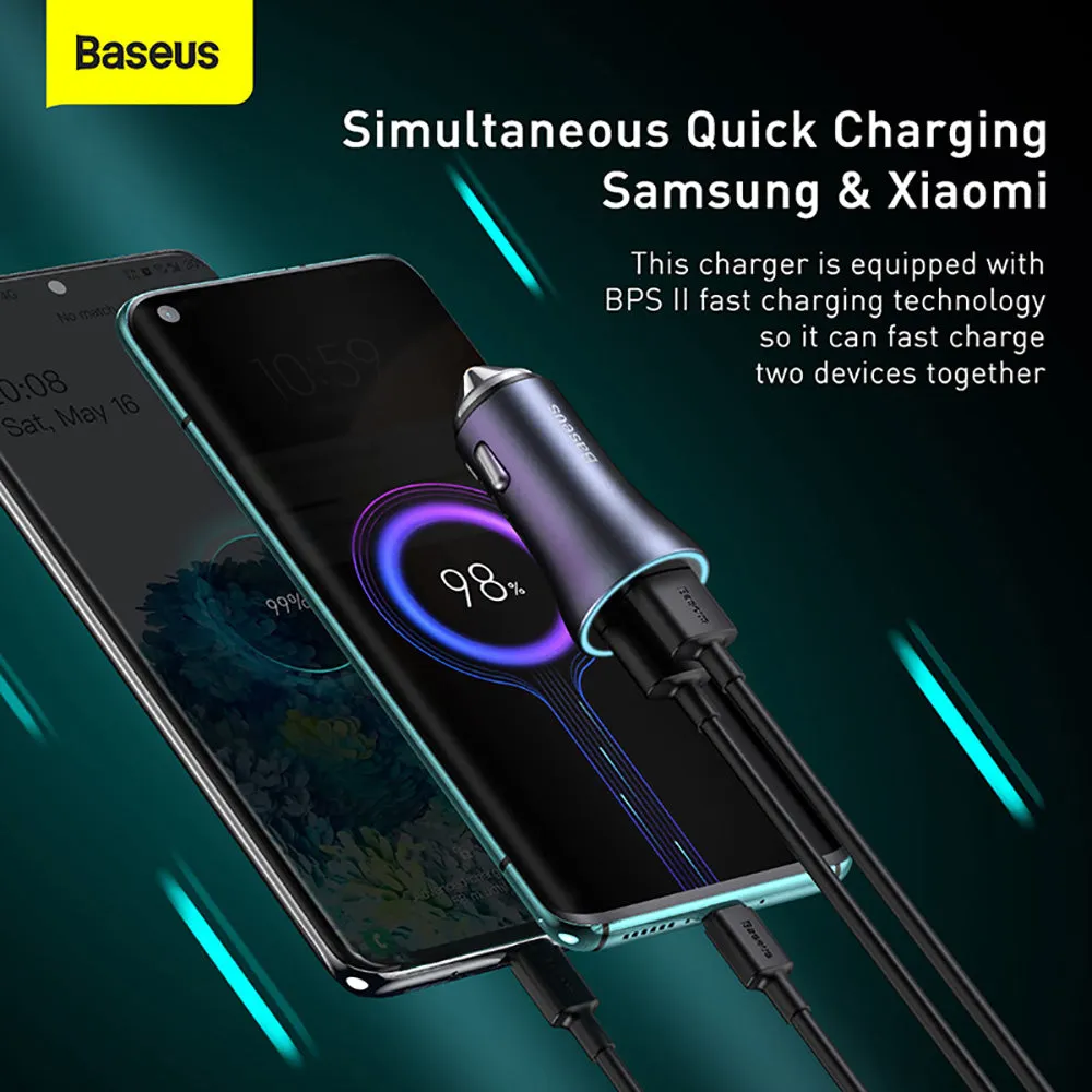 Baseus Golden Contactor Pro Dual Quick Charge Car Charger 40W Set - Dark Gray