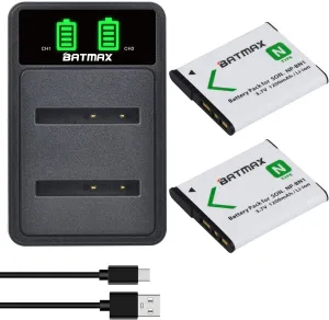 Batmax 2Pcs NP-BN1 NPBN1 Battery   Quick LED Dual Charger for Sony Cyber-Shot DSC-W800 DSC-W830 DSC-TF1 DSC-TX10 TX20 TX30 DSC-QX10 QX30 QX100 DSC-W530 DSC-W570 DSC-W650 Digital Cameras