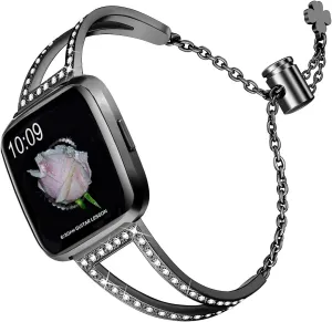 bayite Bling Bands Compatible with Fitbit Versa/Fitbit Versa Lite & SE/Fitbit Versa 2 bands for Women, Stainless Steel Metal Jewelry Bracelet Bangle Wristband