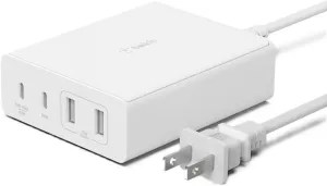 Belkin 108W 4-Port GaN Charger, Multi-Port Desktop Charger Block w/ USB-C PD Fast Charge & USB-A Ports for Apple MacBook, iPhone 16, Samsung Galaxy S25, Google Pixel, Nintendo Switch 2 & More - White