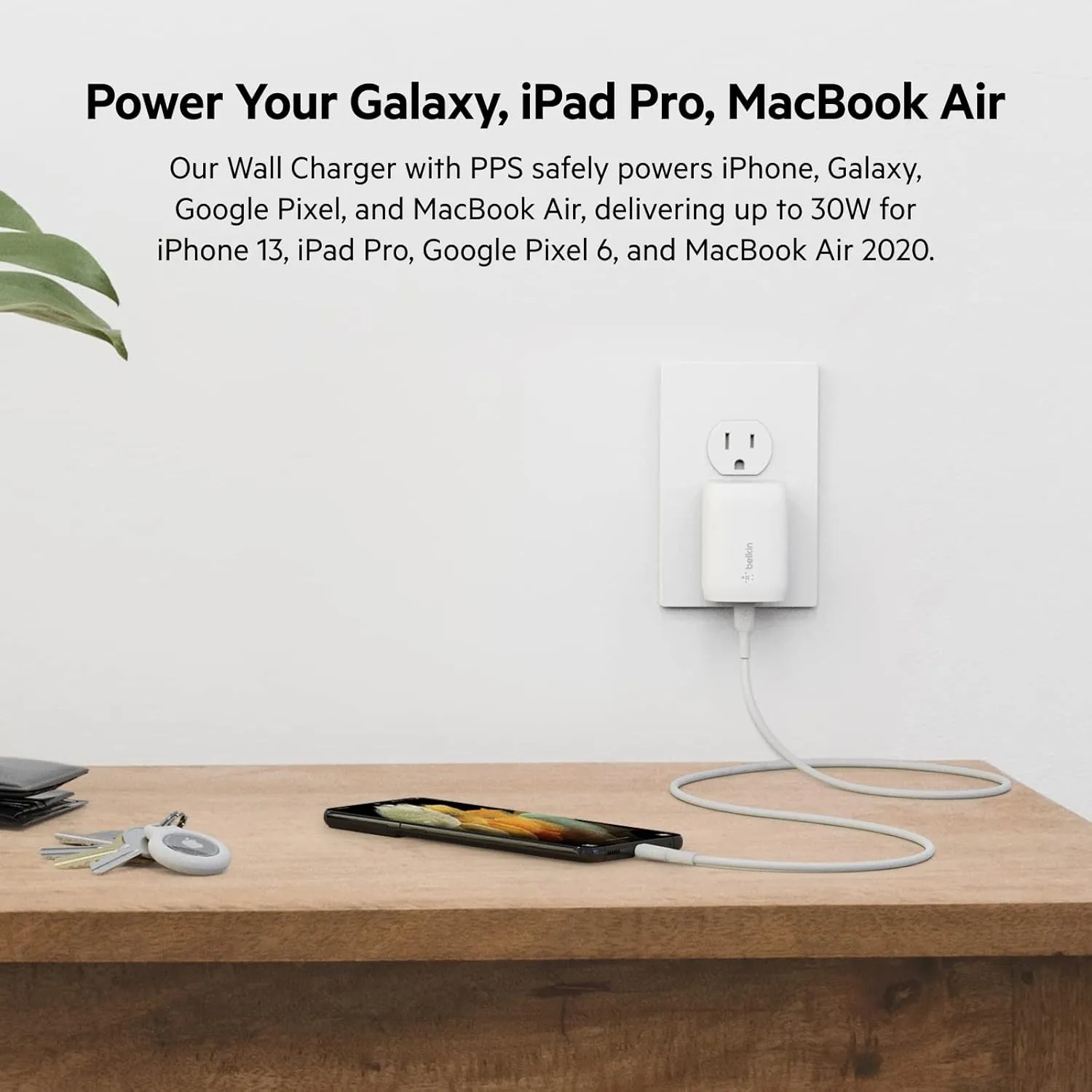 Belkin 30W USB-C Wall Charger, USB-C Power Delivery, PPS Fast Charging for iPhone 16, 16 Plus, 16 Pro, 16 Pro Max, iPhone 15, 15 Pro, Galaxy S25, iPad, AirPods, Nintendo Switch 2 & More - White