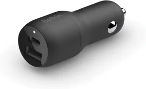 Belkin 37-Watt Dual USB Car Charger - Power Delivery 25W USB-C Port & 12W USB-A Port for PPS Charging Apple iPhone, Samsung Galaxy, AirPods, & More