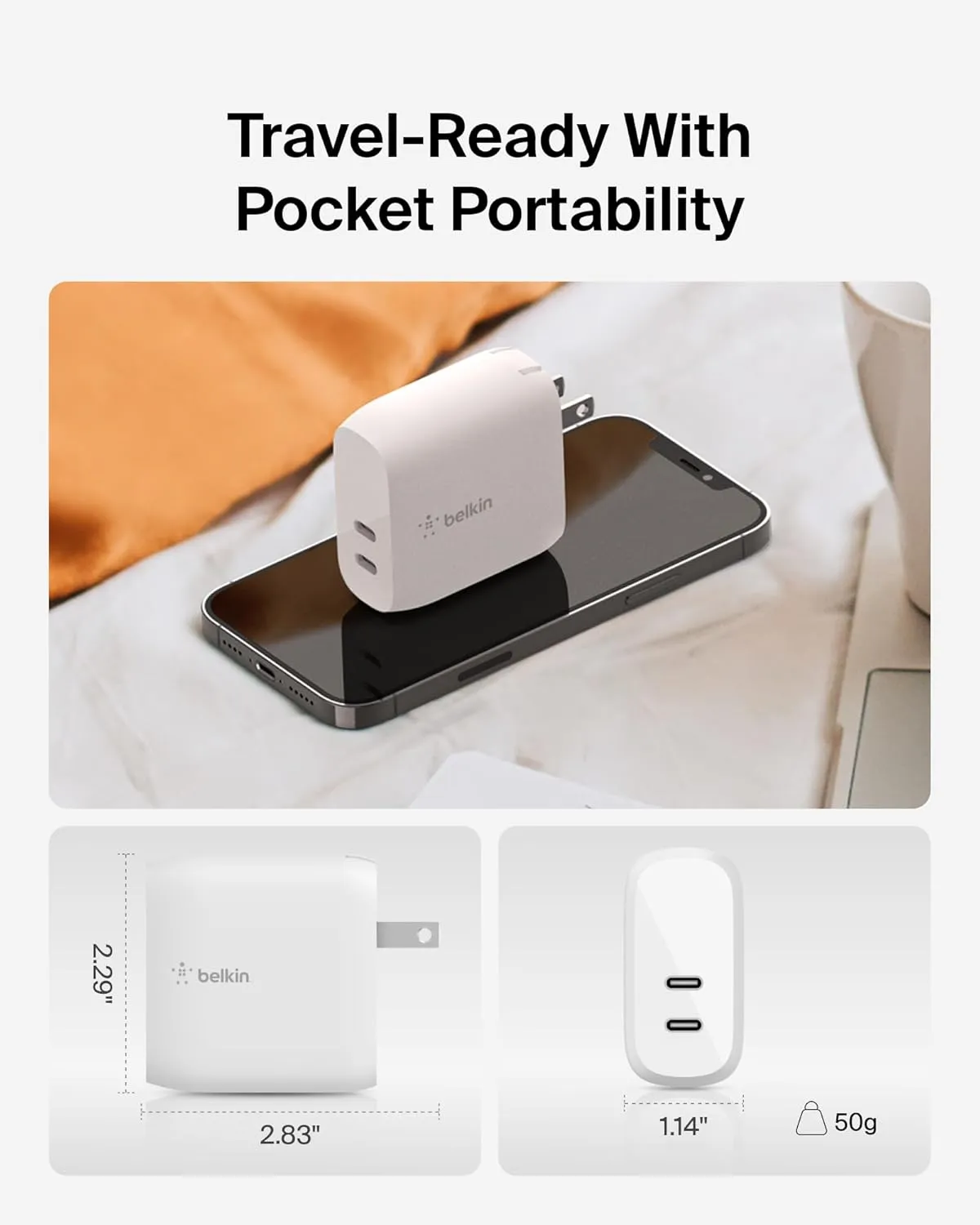 Belkin 40W Dual Port USB-C Wall Charger, USB-C Charger Fast Charging for iPhone 16, 15, 14, 13, Pro, Pro Max, Plus, Samsung Galaxy S25, Pixel , iPad, AirPods, Nintendo Switch 2 & More - White