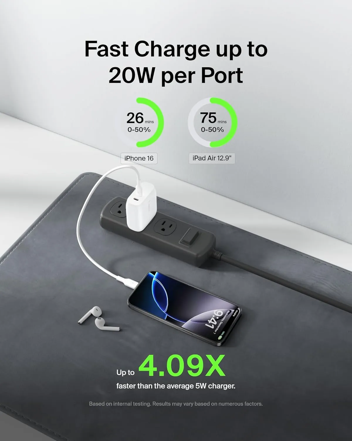 Belkin 40W Dual Port USB-C Wall Charger, USB-C Charger Fast Charging for iPhone 16, 15, 14, 13, Pro, Pro Max, Plus, Samsung Galaxy S25, Pixel , iPad, AirPods, Nintendo Switch 2 & More - White