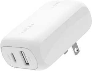 Belkin 42W Dual Port Wall Charger, USB-C   USB-A Charger - Fast Charging for iPhone 16, 15, 14, 13, Pro, Pro Max, Plus, iPad, MacBook, Galaxy S25 Ultra, Pixel, Nintendo Switch 2 & More - White