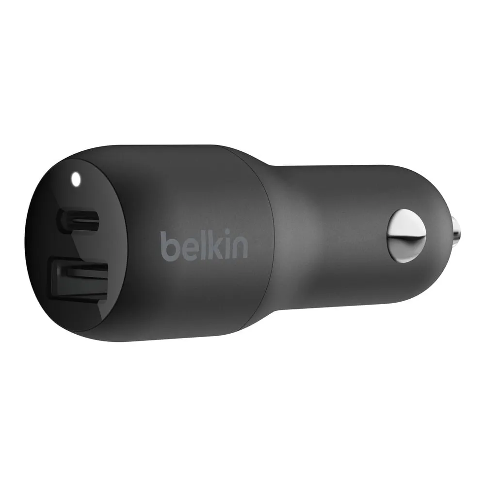 Belkin BOOSTCHARGE 24W Dual-Port USB-A Car Charger   USB C to USB-A Cable, 5ft