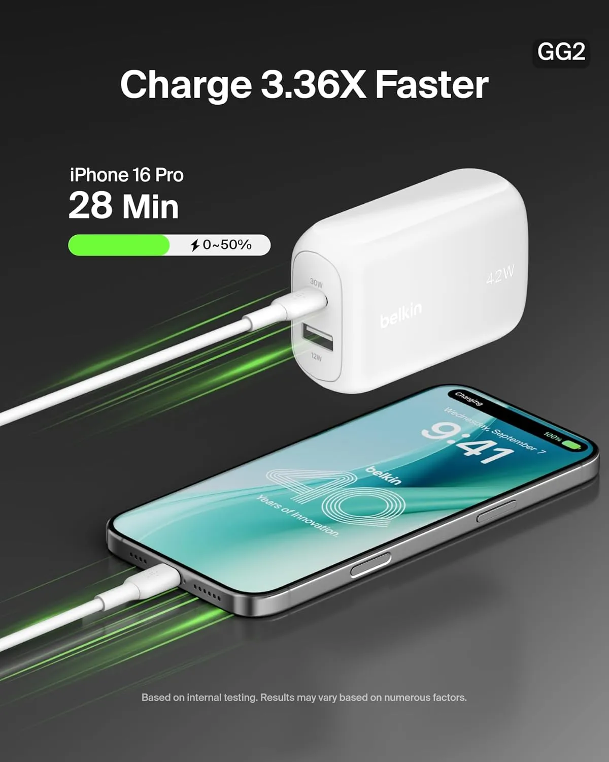Belkin BoostCharge 42W Dual Port Wall Charger, USB-C   USB-A Charger Fast Charging for iPhone 16, 15, 14, 13, Pro, Pro Max, iPad, AirPods, Samsung Galaxy S25, Nintendo Switch 2 & More - White