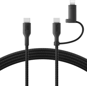 Belkin BoostCharge Braided 2-in-1 USB-C Charging Cable w/USB-C & Lightning Connector (1.5M) Fast & Multi-Charging for iPhone Series, iPad, MacBook, Galaxy Series, Nintendo Switch 2 & More - Black