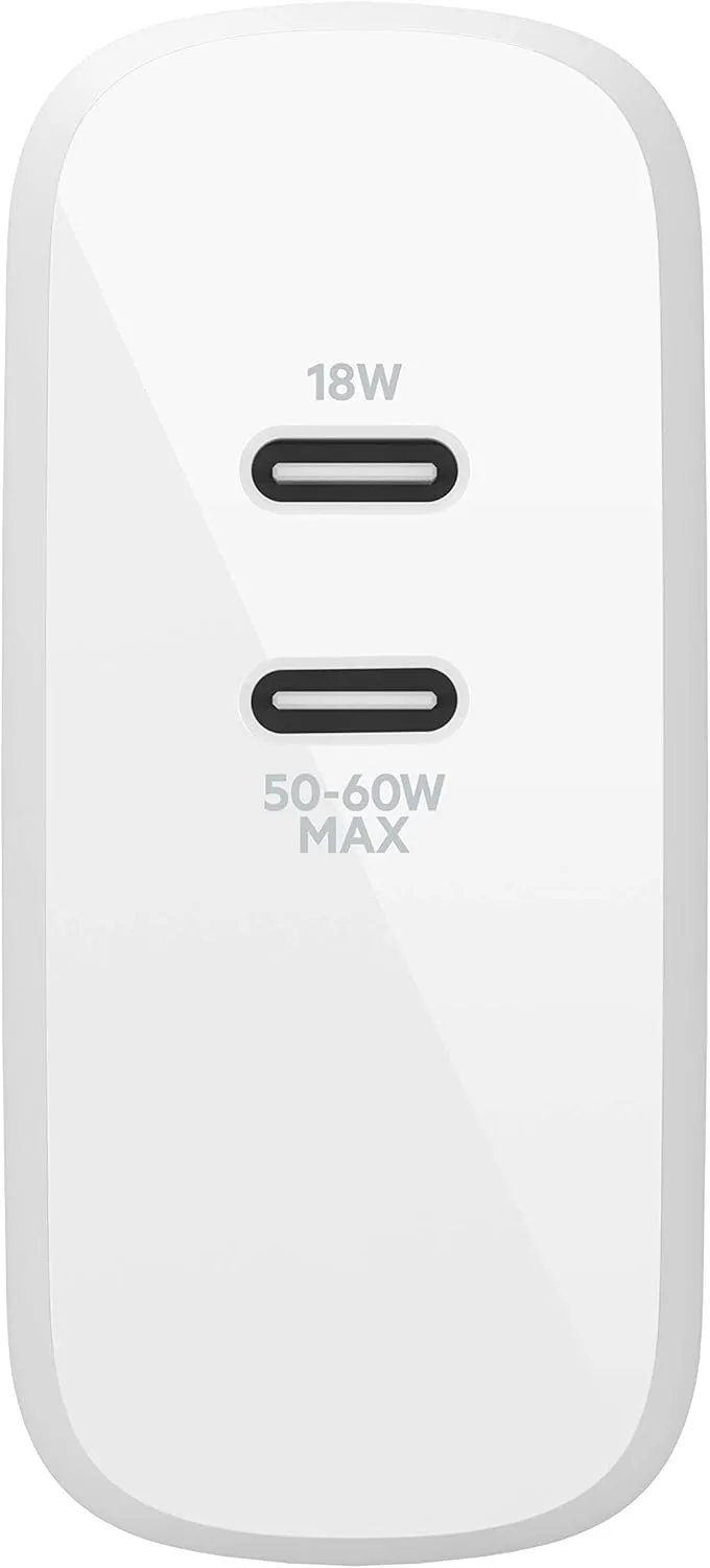 Belkin BoostCharge Dual Port USB-C 68W GaN Wall Charger - Fast Charging - Type C - USB-C PD Charge for Apple iPhone 16, Samsung Galaxy S25, AirPods, iPad, Macbook Pro, Nintendo Switch 2