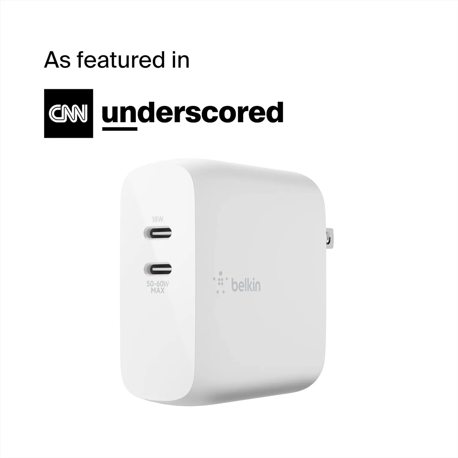 Belkin BoostCharge Dual Port USB-C 68W GaN Wall Charger - Fast Charging - Type C - USB-C PD Charge for Apple iPhone 16, Samsung Galaxy S25, AirPods, iPad, Macbook Pro, Nintendo Switch 2