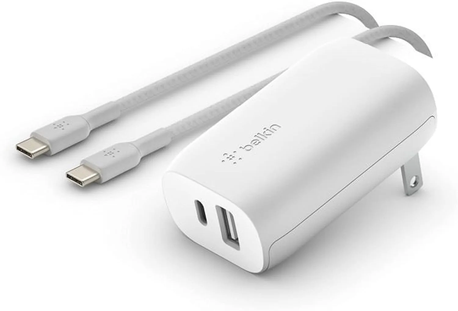 Belkin USB C Wall Charger 32W C to C Cable Included PD with 20W USB C & 12W USB A Ports for USB-C Power Delivery