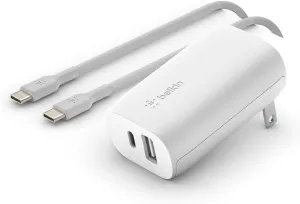 Belkin USB C Wall Charger 32W C to C Cable Included PD with 20W USB C & 12W USB A Ports for USB-C Power Delivery