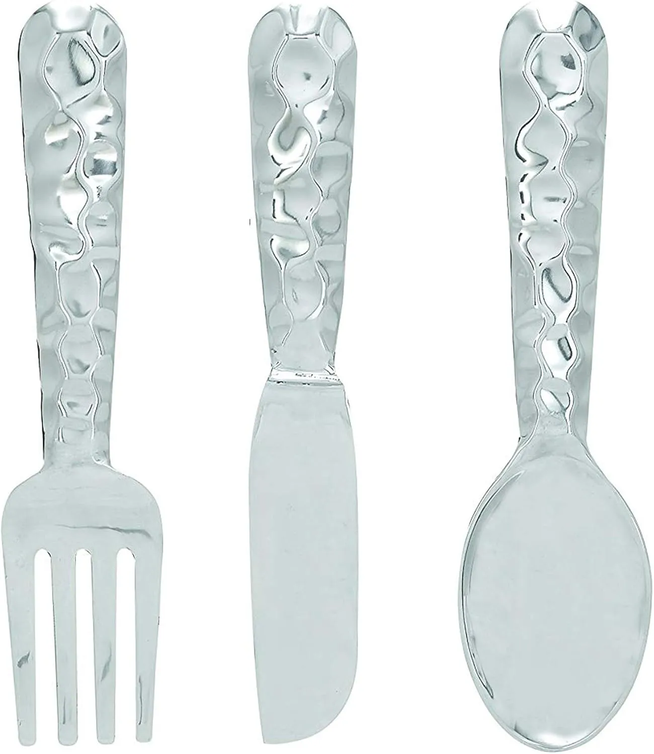 Benzara Artistic Cutlery Wall Decor In Metal, Set of Three, Silver