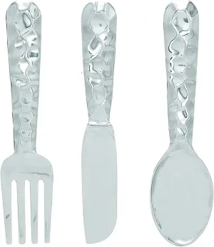 Benzara Artistic Cutlery Wall Decor In Metal, Set of Three, Silver