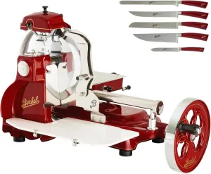 Berkel Volano B3 Premium Food Slicer | Includes 5-pc Knife Set | Luxury Manual Slices of Prosciutto, Cheese, Fruits and more | Pedestal not included | Made in Italy (Red)