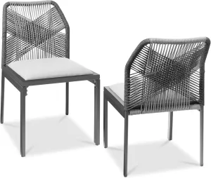 Best Choice Products Set of 2 Indoor/Outdoor Modern Dining Kitchen Chairs, All-Weather Rope Woven Design, Padded Cushions, Aluminum Frame for Dining Room, Living Room - Charcoal/Graphite