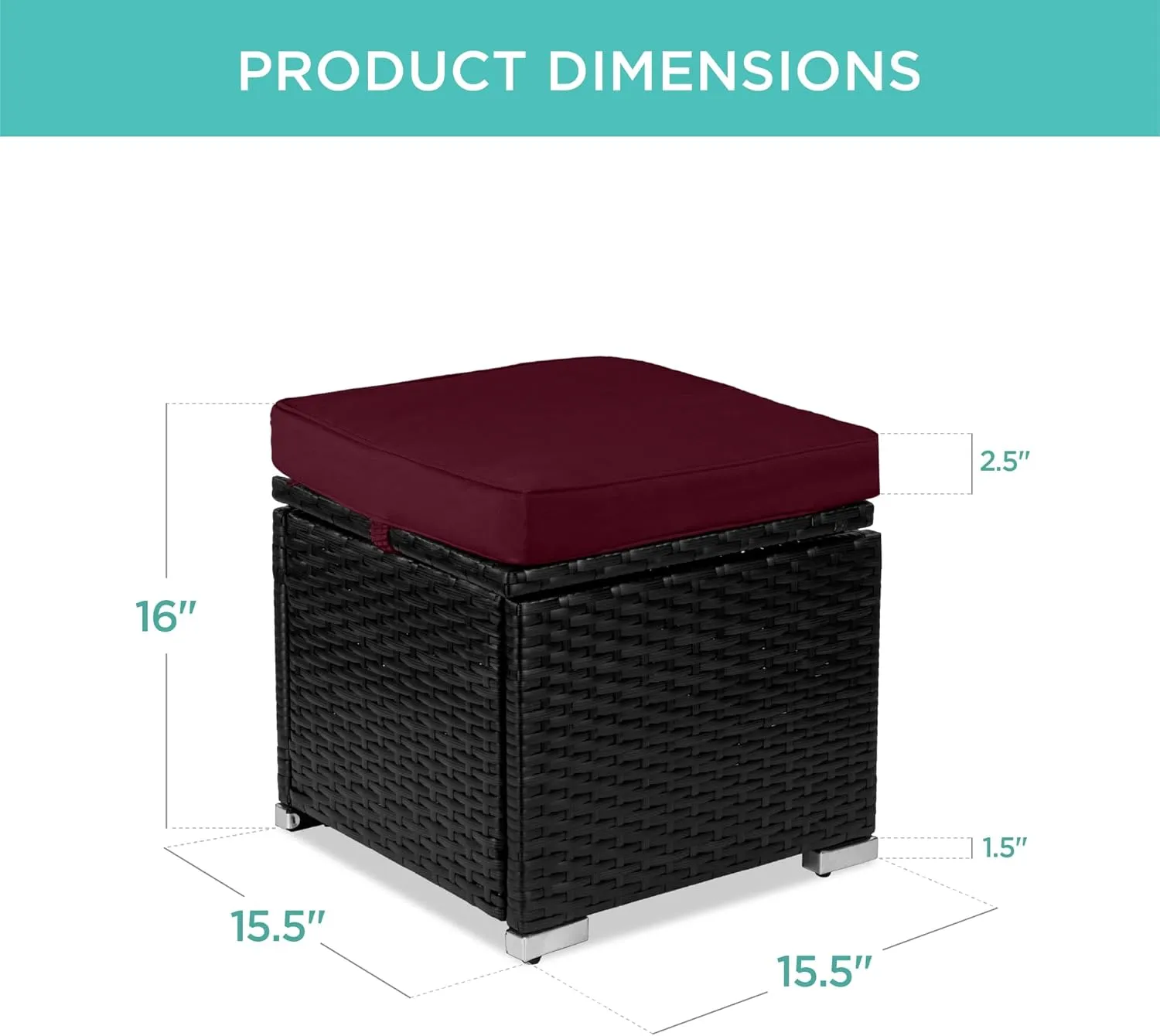 Best Choice Products Set of 2 Wicker Ottomans, Multipurpose Outdoor Furniture for Patio, Backyard, Additional Seating, Footrest, Side Table w/Storage, Removable Cushions - Deep Burgundy/Black