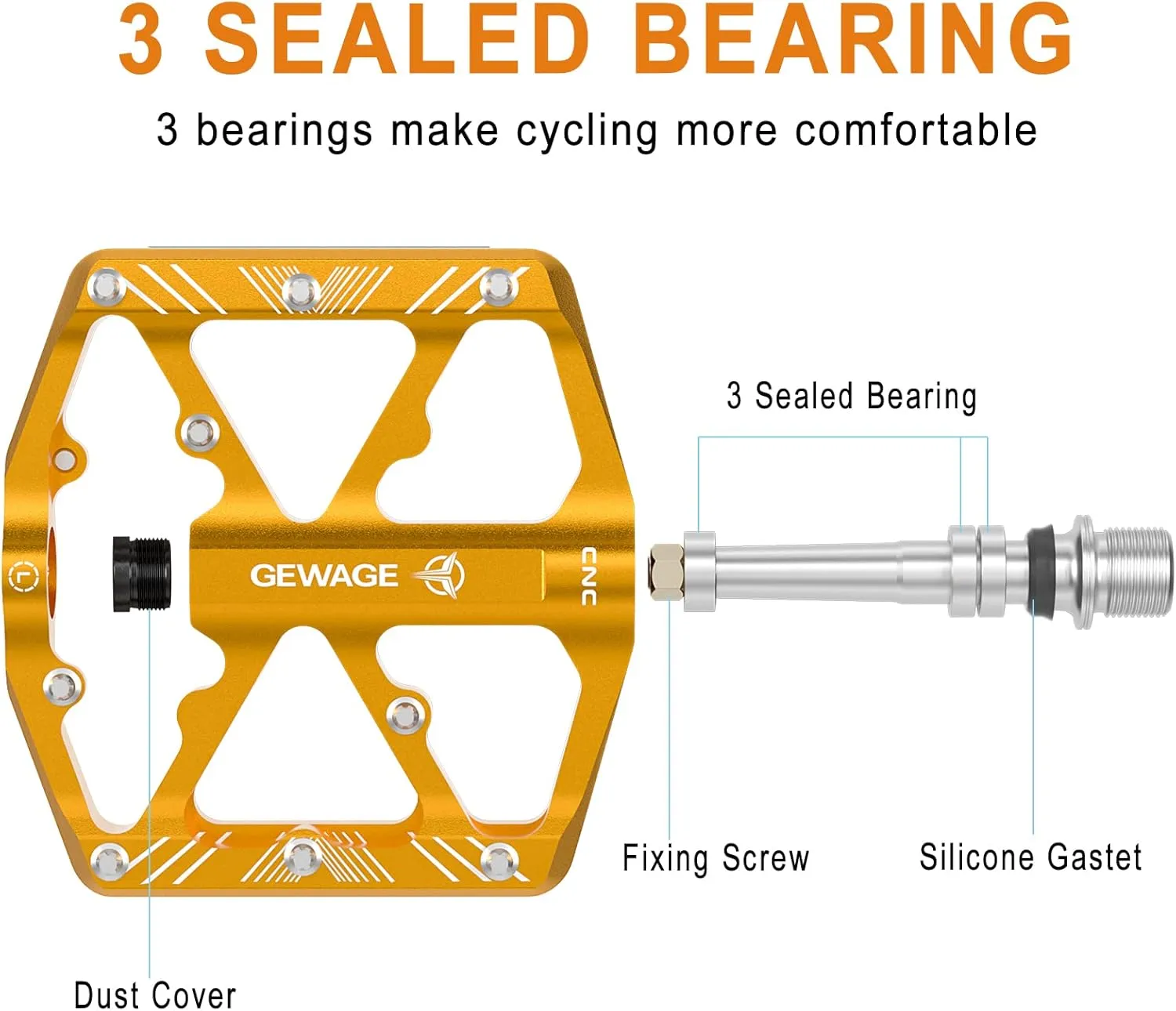 Bike Pedals 9/16 Inch - Bicycle Pedals with Reflectors - 3 Sealed Bearings MTB Pedals Wide Platform Pedals for Mountain Bike, BMX, Road Bike Pedals
