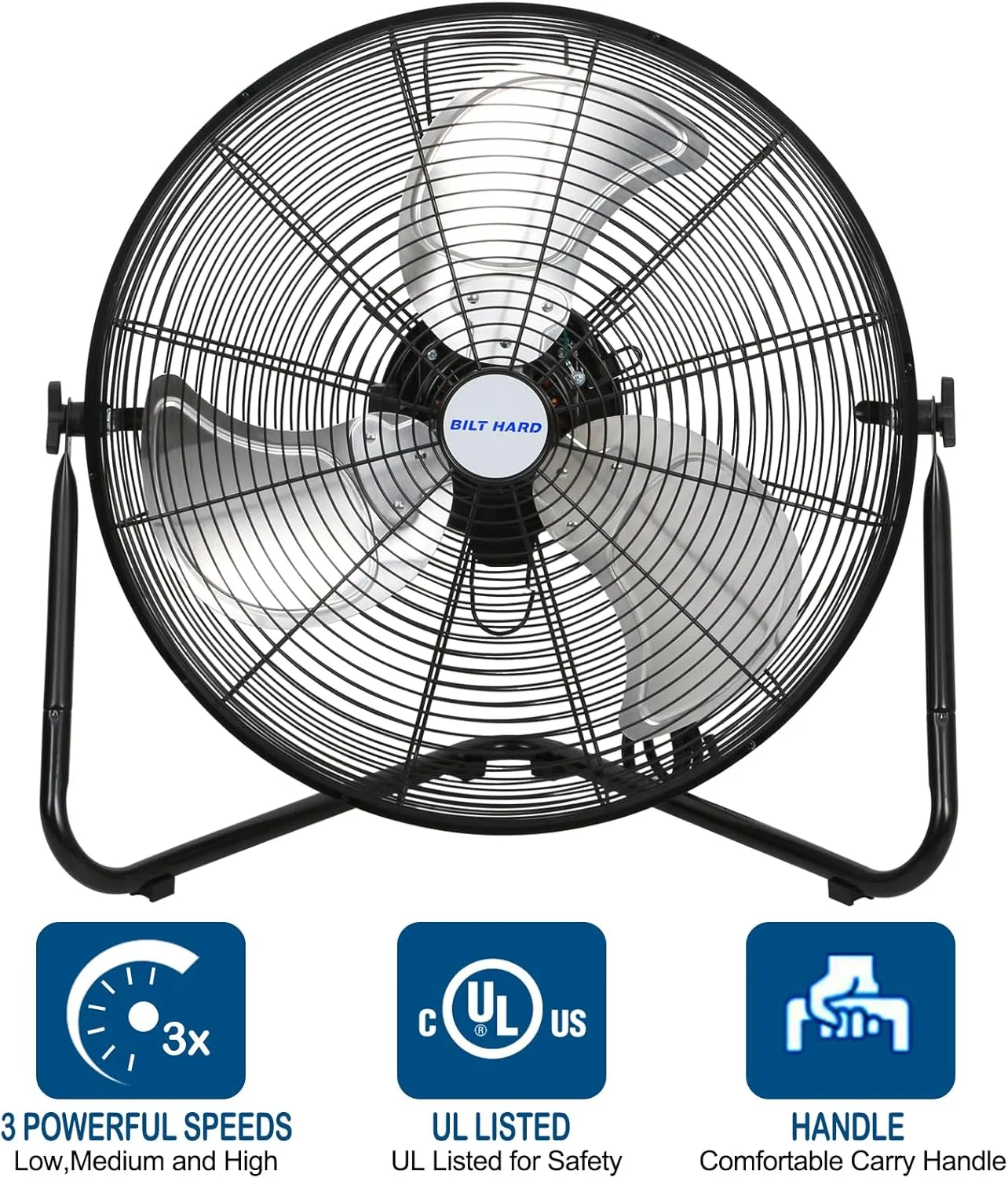 BILT HARD 20" High Velocity Floor Fan, 4600 CFM 3-Speed Industrial Shop Fan with Wall-Mounting System, Heavy Duty Metal Fan for Garage Workshop and Warehouse, 2 Pack