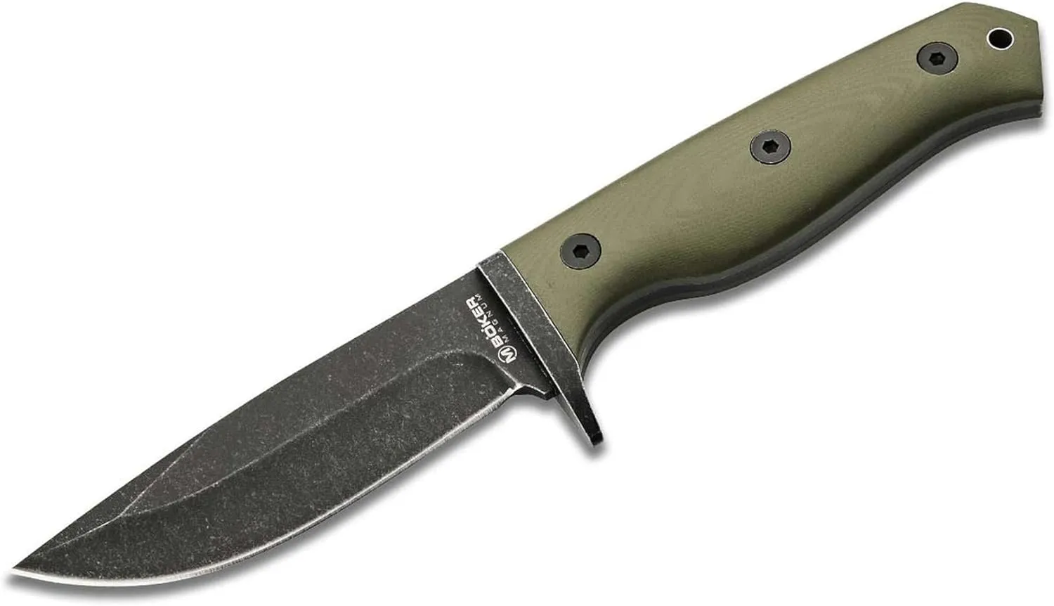 Böker MAGNUM® Bushcraft Drop - professional outdoor knife with 440A fixed blade - robust survival - Kydex sheath & 90° belt adapter - scouting knife with G10 handle green