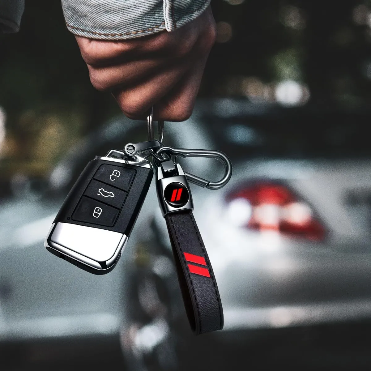 Black Leather Metal Car Keychian Keyring Accessories Compatible with Dodge Challenger Charger SRT RAM Cars Accessories
