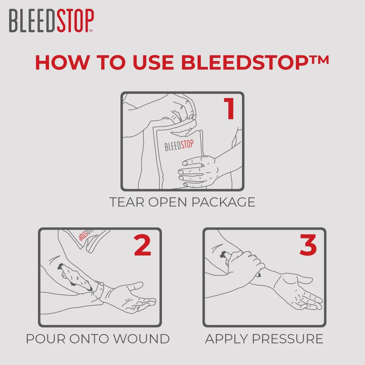 BleedStop™ First Aid Powder for Blood Clotting, Trauma Kit, Blood Thinner Patients, Camping Safety, and Survival Equipment for Moderate to Severe Bleeding Wounds or Nosebleeds 5 Pack 15g