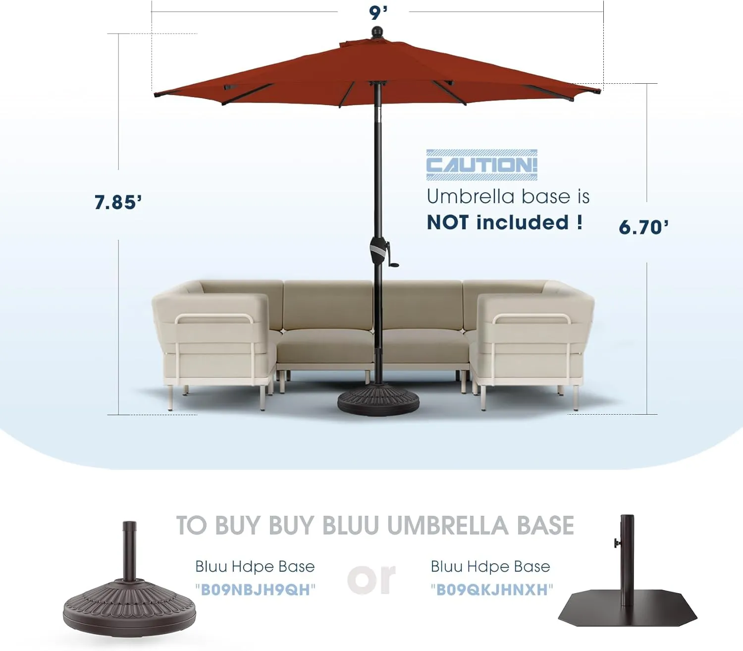 BLUU Sunbrella Umbrella Market Table Sun Umbrella Aluminum Patio Umbrella with 5-Year Non-Fading Sunbrella Acrylic Fabric Canopy Top
