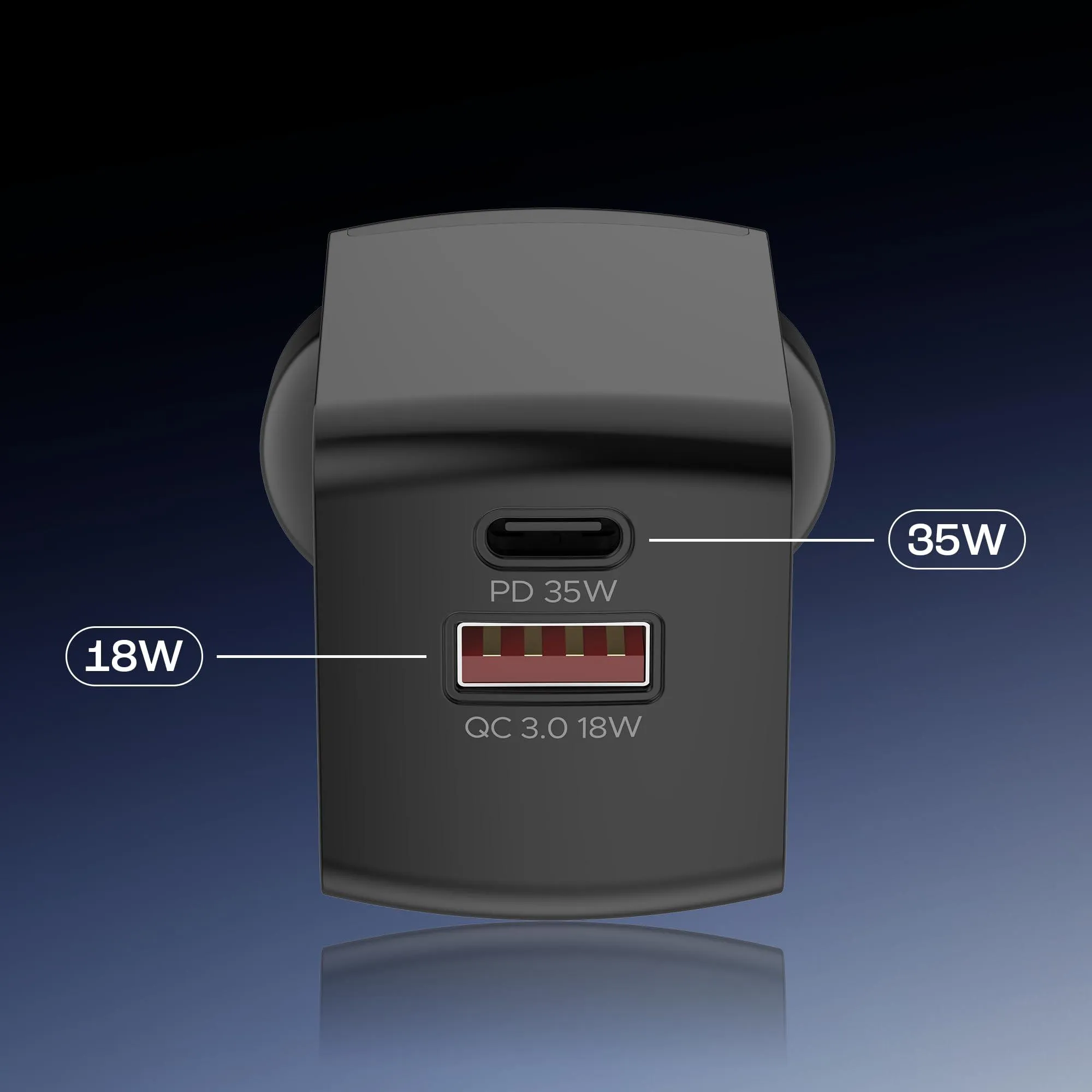 boAt 35W GaN Wall Charger w/GaN Chip Tech, Fast Charging w/PD,PPS & QC 3.0, Compatible w/iPhone 16/15/14/13, Samsung S23/S24, Vivo, Oppo, Oneplus & Smart IC Protection(Sleek Black)