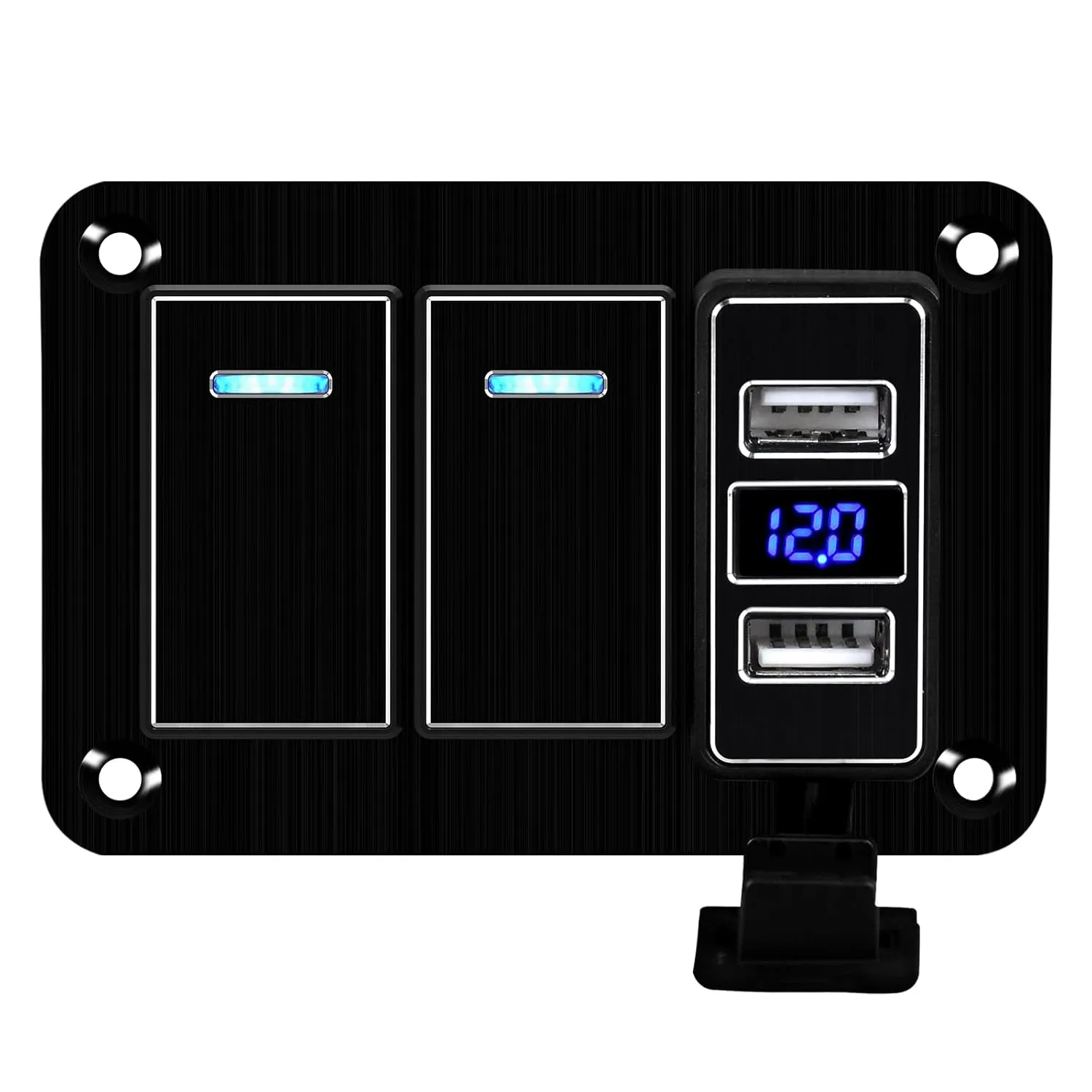 Boat Rocker Switch Panel Waterproof Aluminum 12-24V 3 Gang Toggle Switch Panel with USB Charger Marine Switch Panel for Marine Automotive Car RV Truck（2 Gang switchs）
