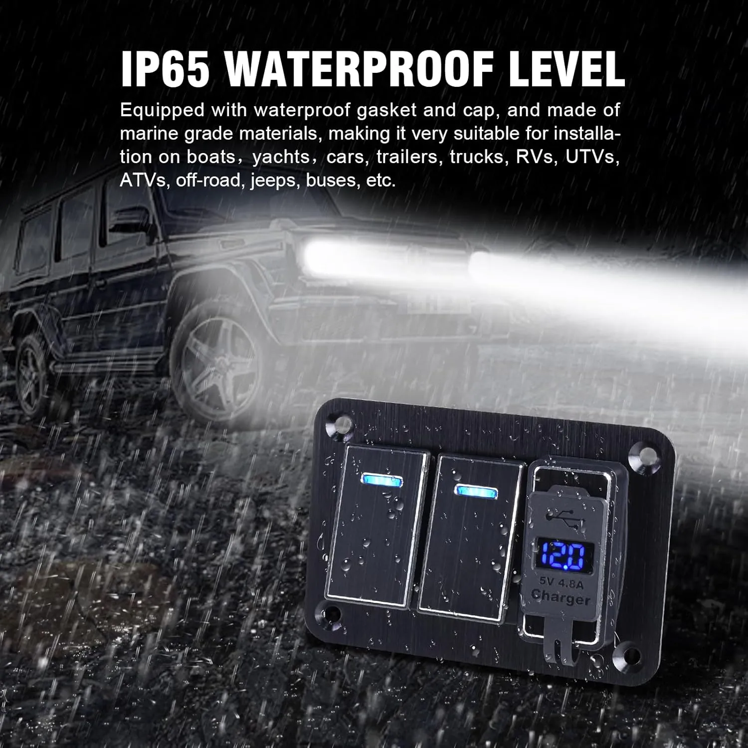 Boat Rocker Switch Panel Waterproof Aluminum 12-24V 3 Gang Toggle Switch Panel with USB Charger Marine Switch Panel for Marine Automotive Car RV Truck（2 Gang switchs）