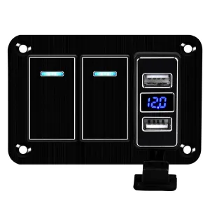 Boat Rocker Switch Panel Waterproof Aluminum 12-24V 3 Gang Toggle Switch Panel with USB Charger Marine Switch Panel for Marine Automotive Car RV Truck（2 Gang switchs）