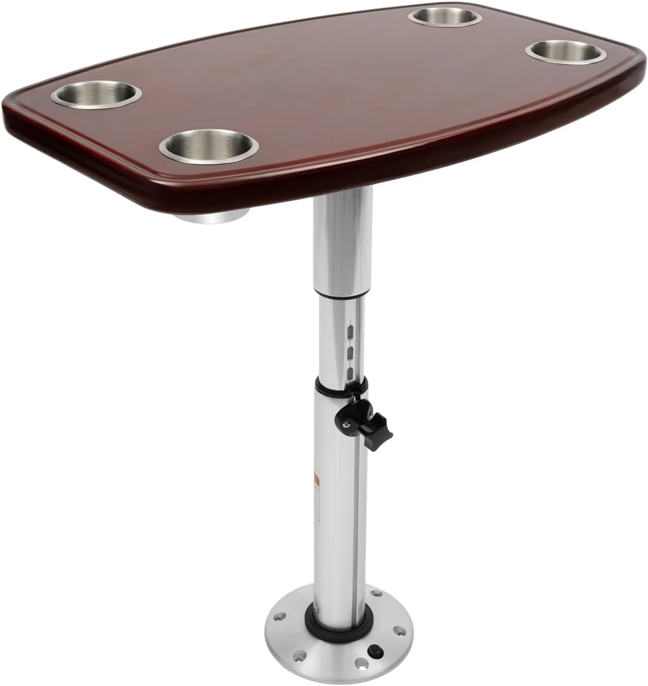 Boat Table, 22"-28" Varnished Adjustable Rectangle Boat Table Removable Varnished Elm Top Marine Tabletop with 4 Cup Holders and Base for Caravan, RV, Marine Boat