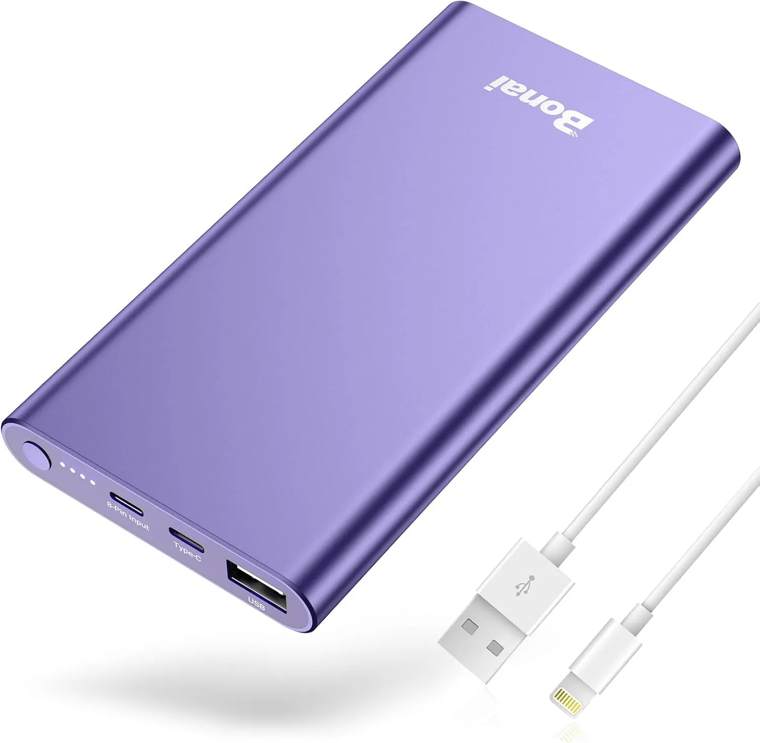 BONAI Portable Charger 12,000mAh 5V/3A Fast Charging Power Bank, Dural Input & Output Ports (USB-C in & Out) Portable Phone Charger for iPhone 15/14/13/12 Series Galxy Android iPad etc- Purple
