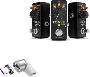 BoxWave Adapter Compatible with IK Multimedia AmpliTube Tonex One - MagnetoSnap PD Angle Adapter, Magnetic Charging Connector Device Saver - Metallic Silver