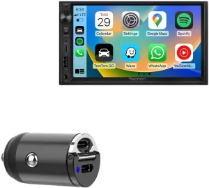 BoxWave Car Charger Compatible with Eonon X3 QLED Linux Double Din Car Stereo (7 in) - mini Dual PD Car Charger, Tiny and Fast Charging with 2 USB Ports - Jet Black
