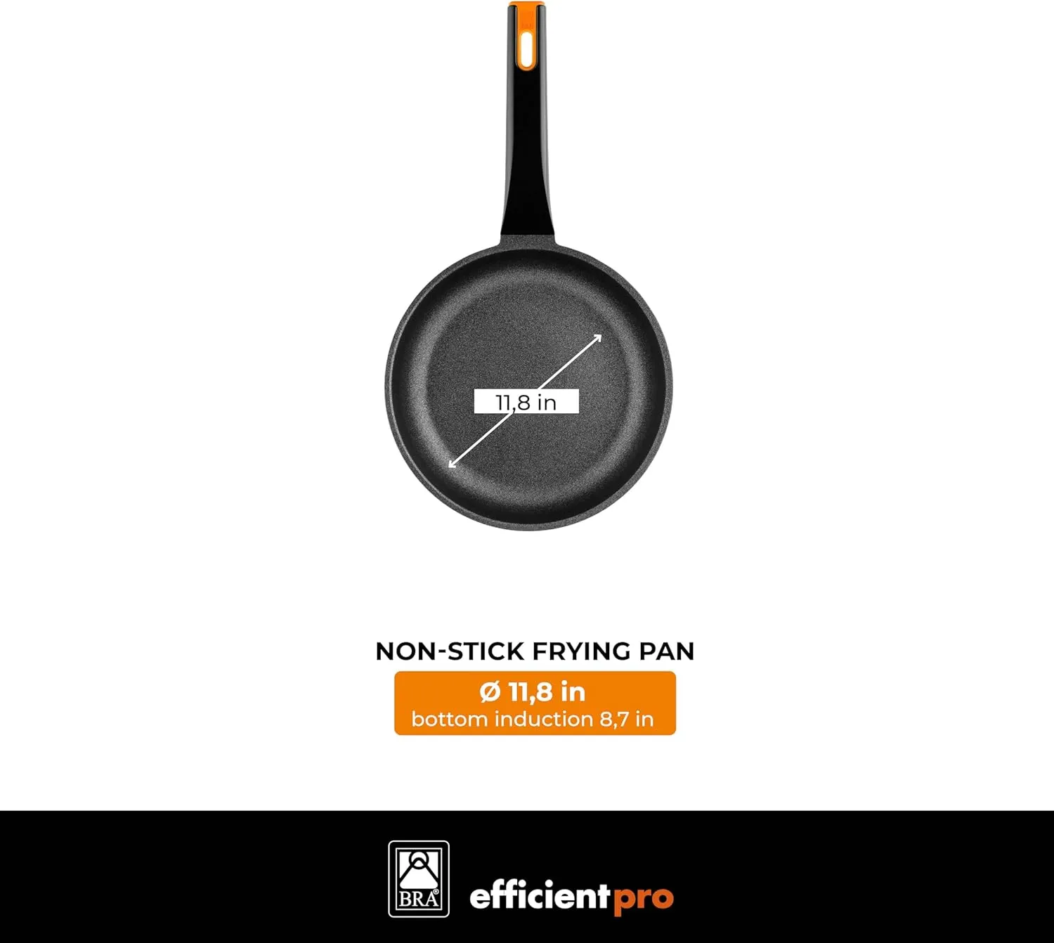 BRA COOKWARE Efficient Pro Frying Pan | 11.8 inches Cast Aluminum Frypan | Profile Plus Non-Stick | All Heat Source Compatible | PFOA Free | Ergonomic Heat-Resistant Handle | Non Deformable