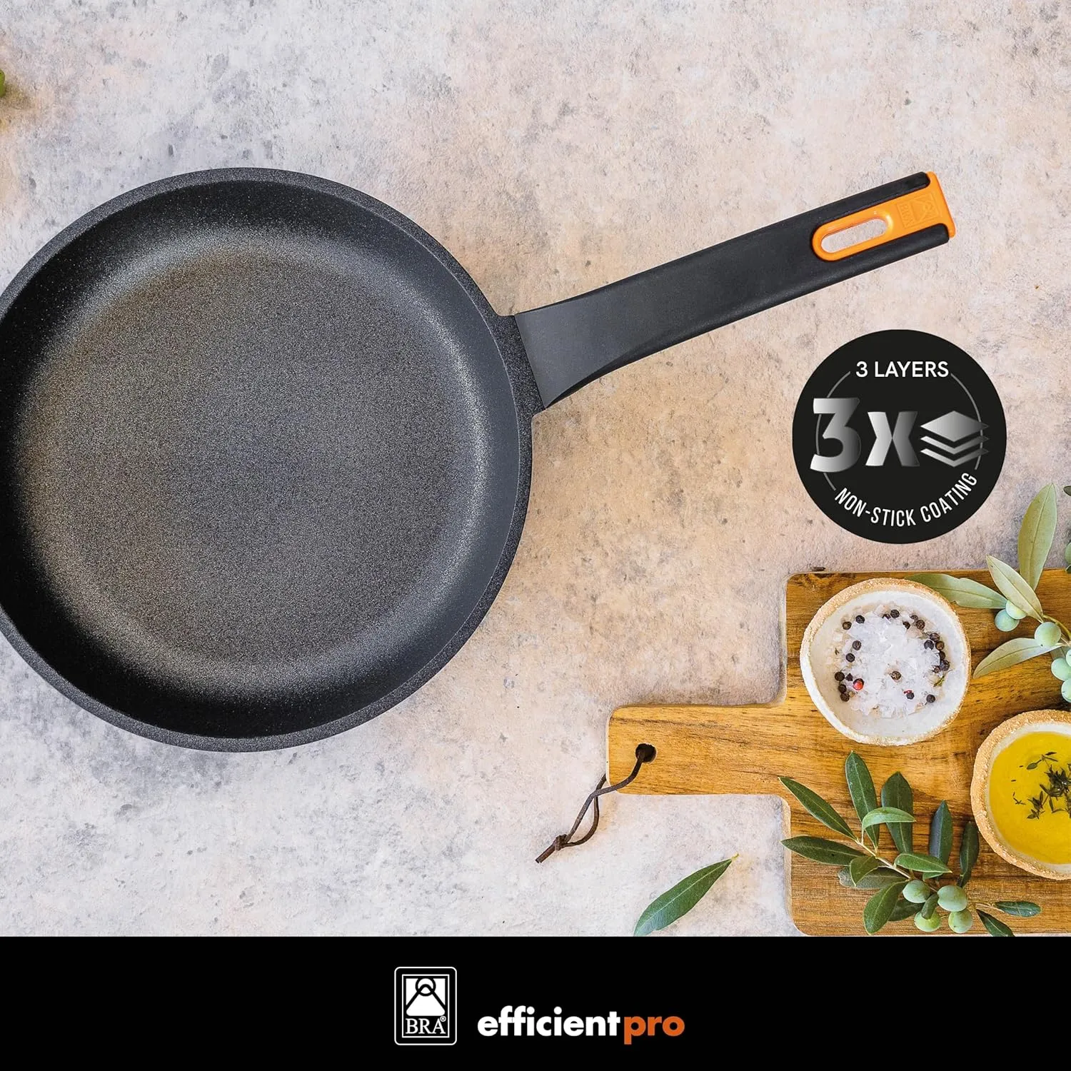 BRA COOKWARE Efficient Pro Frying Pan | 11.8 inches Cast Aluminum Frypan | Profile Plus Non-Stick | All Heat Source Compatible | PFOA Free | Ergonomic Heat-Resistant Handle | Non Deformable