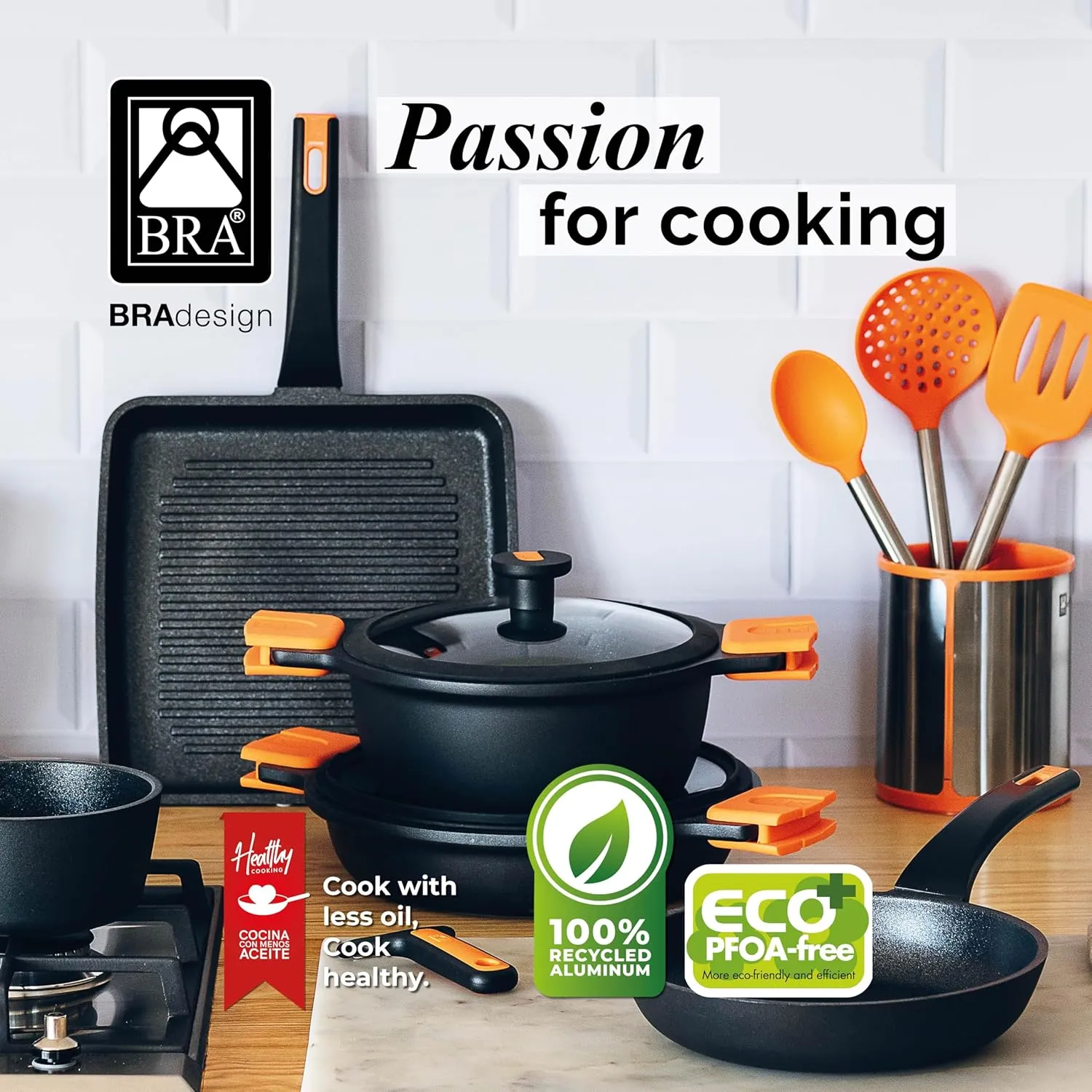 BRA COOKWARE Efficient Pro Frying Pan | 11.8 inches Cast Aluminum Frypan | Profile Plus Non-Stick | All Heat Source Compatible | PFOA Free | Ergonomic Heat-Resistant Handle | Non Deformable
