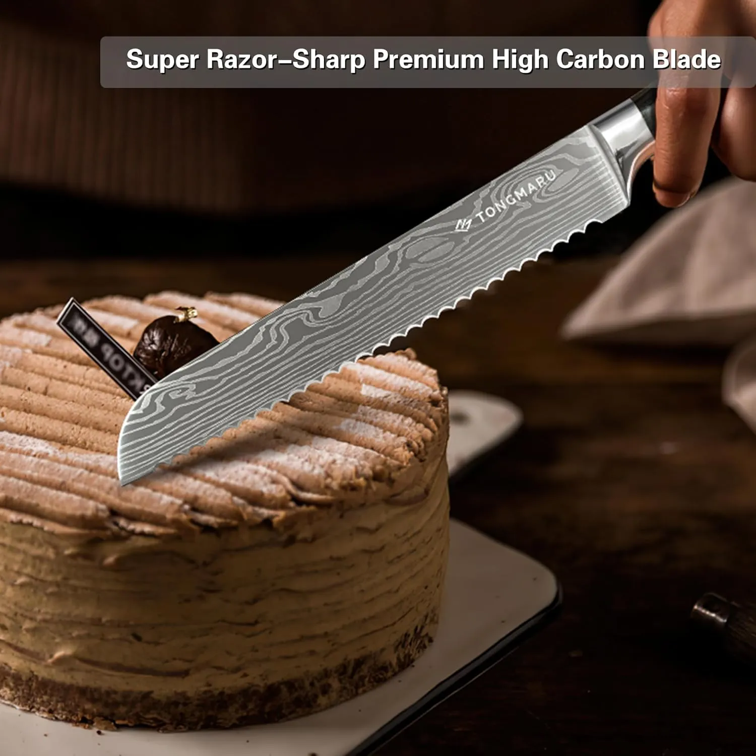 Bread Knife, 8 inch Professional High Carbon Razor Super Sharp German Stainless Steel - Kitchen Bread Knife with Ergonomic Forged PakkaWood Handle, with Luxury Gift Box, for family