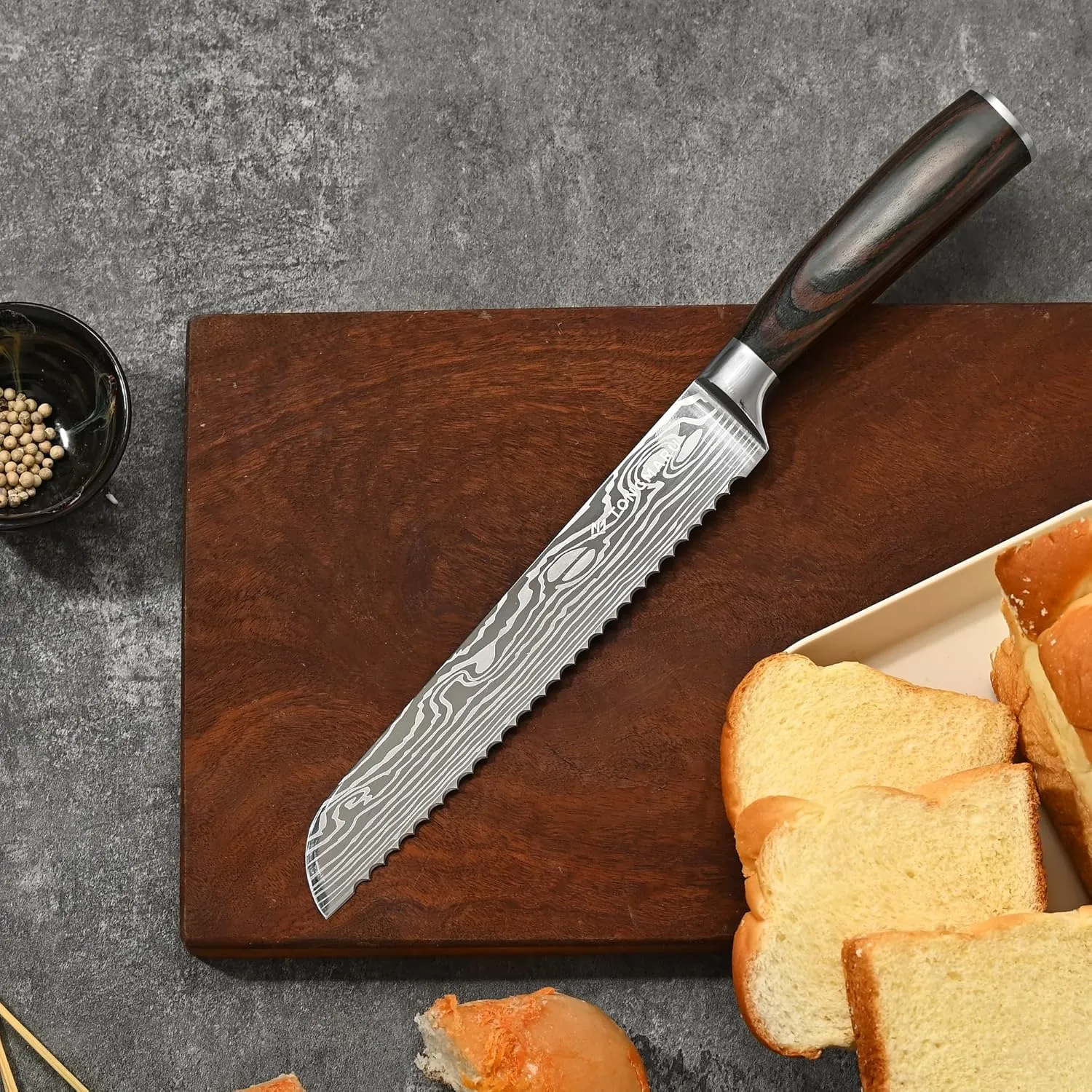 Bread Knife, 8 inch Professional High Carbon Razor Super Sharp German Stainless Steel - Kitchen Bread Knife with Ergonomic Forged PakkaWood Handle, with Luxury Gift Box, for family