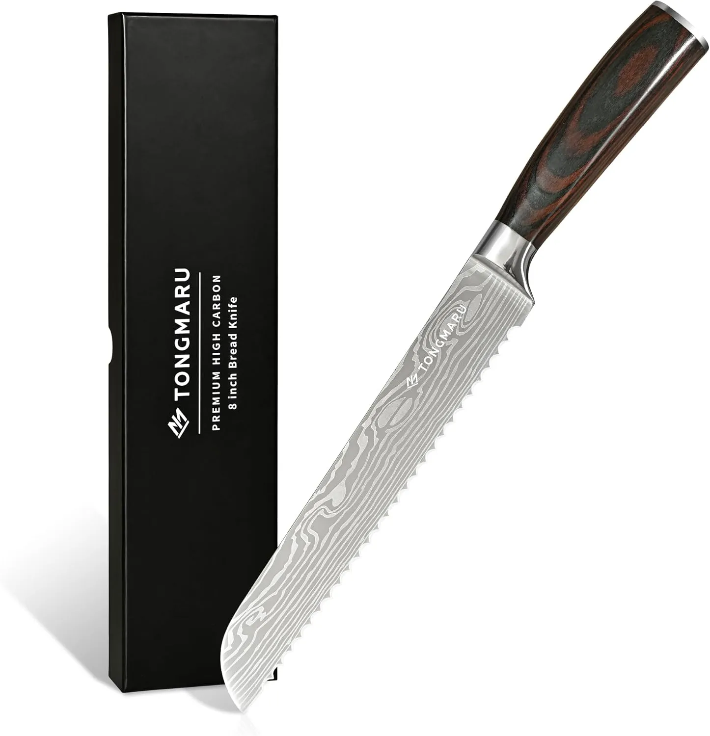 Bread Knife, 8 inch Professional High Carbon Razor Super Sharp German Stainless Steel - Kitchen Bread Knife with Ergonomic Forged PakkaWood Handle, with Luxury Gift Box, for family